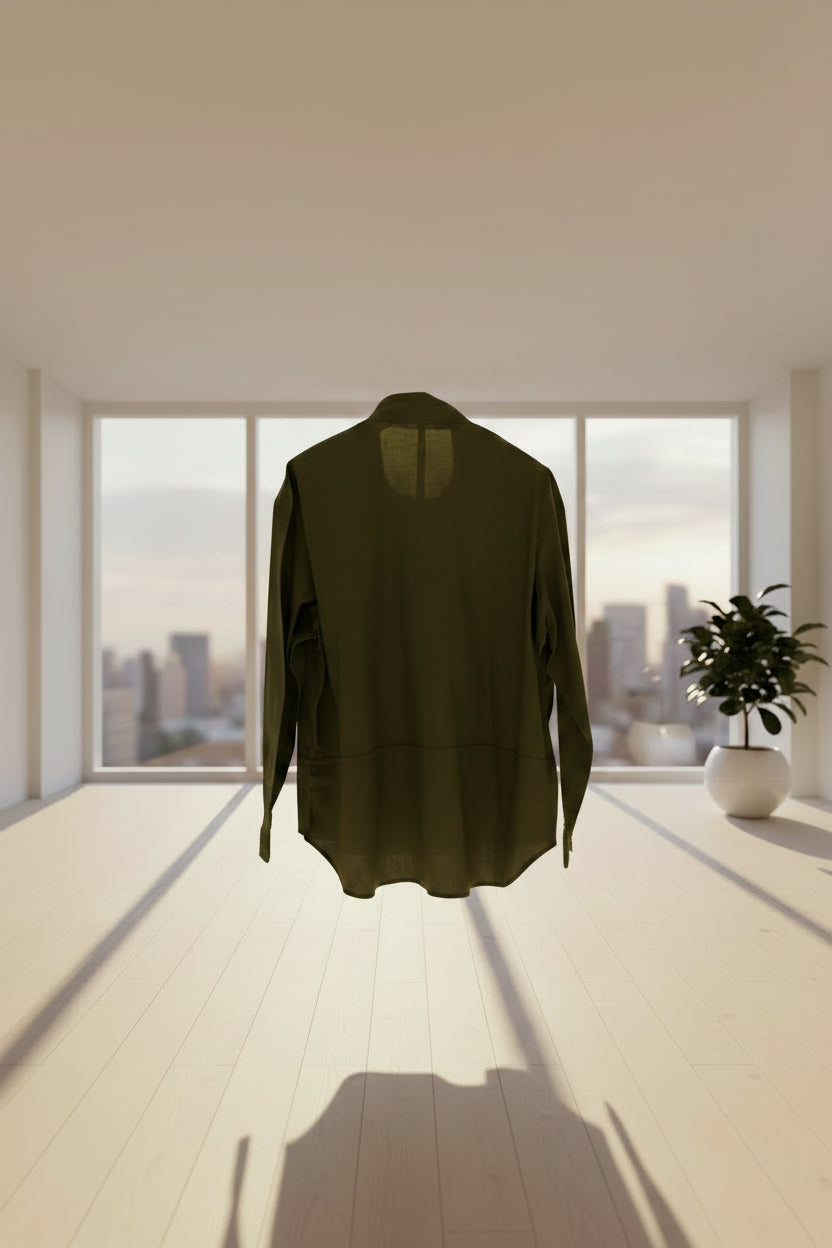 Women's Green Long Sleeve Button-Down Shirt