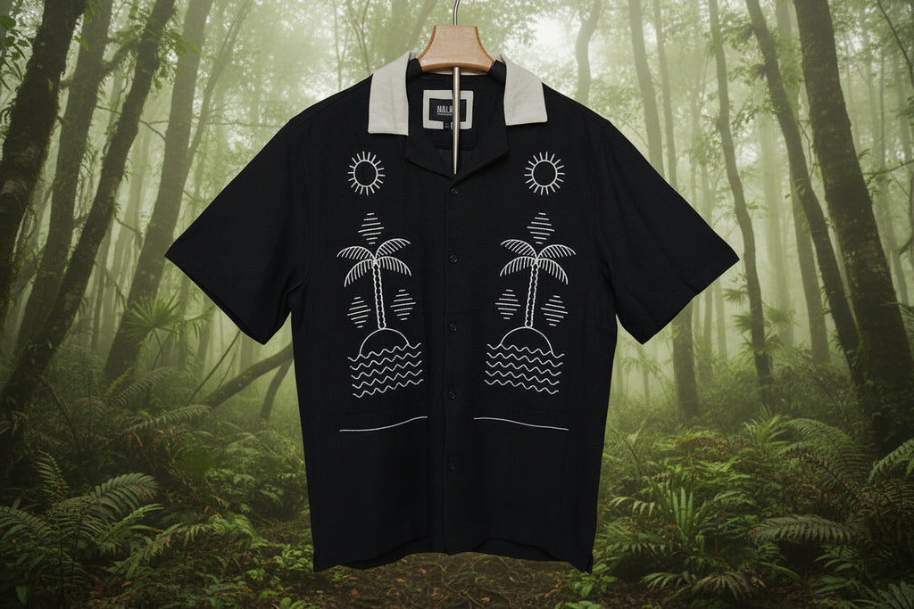 Men's Black Embroidered Linen Shirt