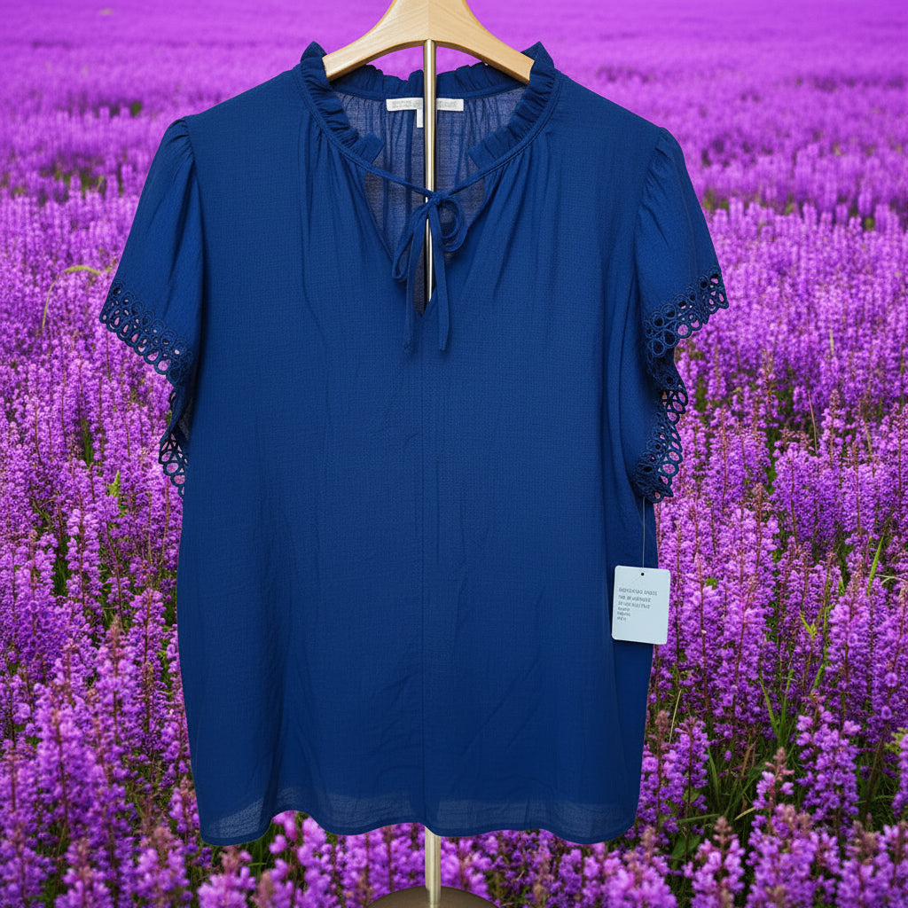 Women's Purple Gathered Ruffle V-Neck Blouse