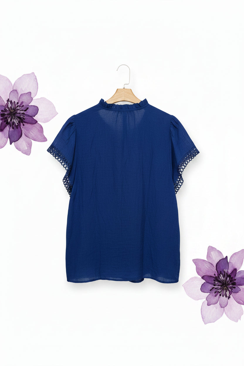 Women's Purple Gathered Ruffle V-Neck Blouse