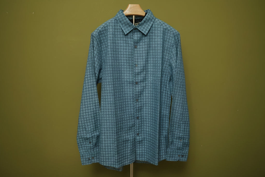 Men's Light Blue Geometric Pattern Button-Down Shirt