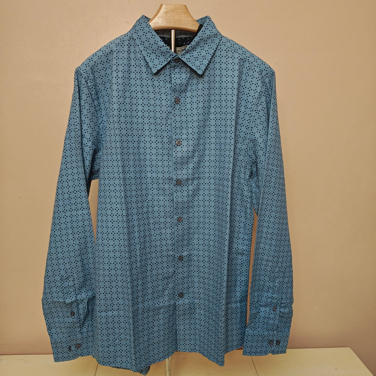 Men's Light Blue Geometric Pattern Button-Down Shirt