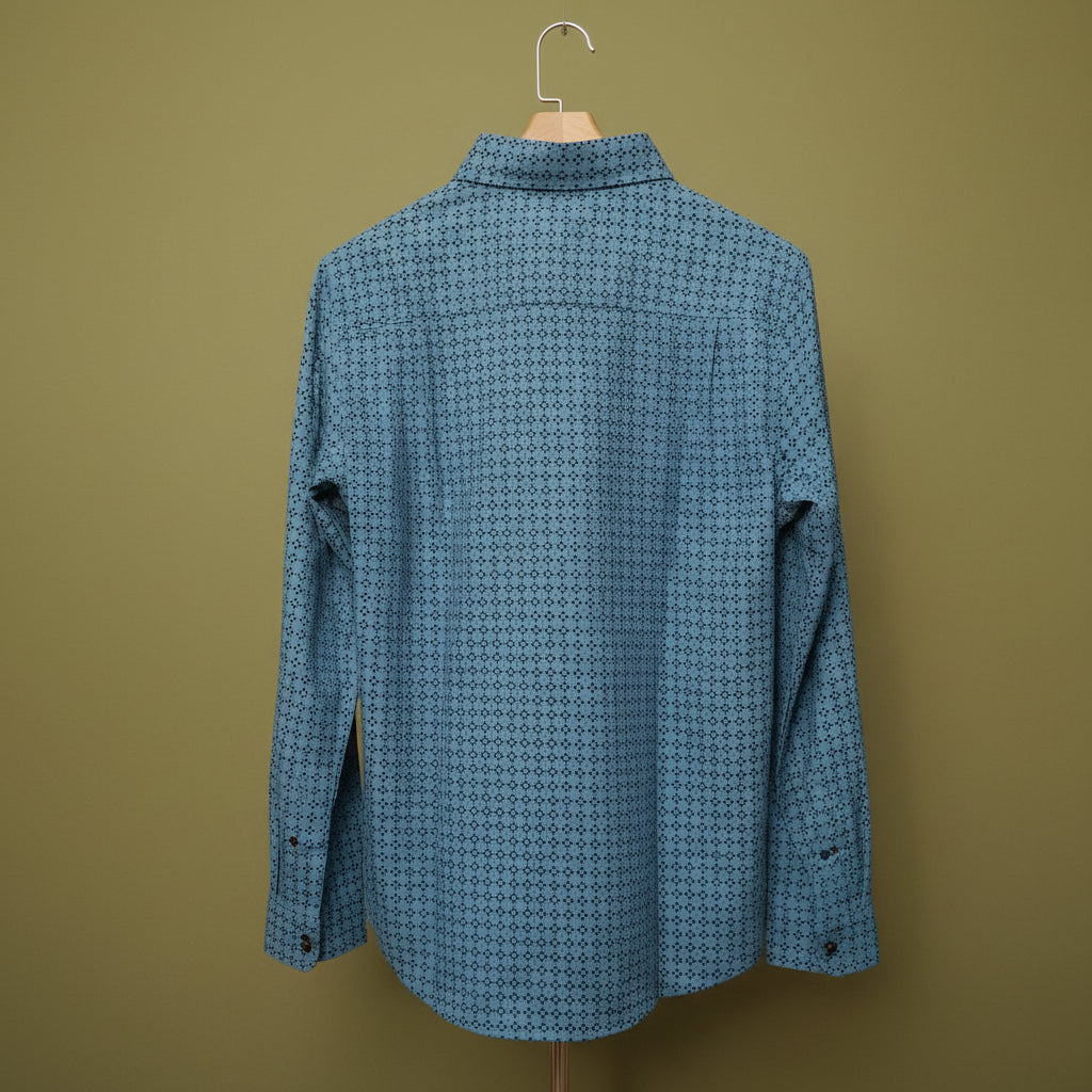 Men's Light Blue Geometric Pattern Button-Down Shirt