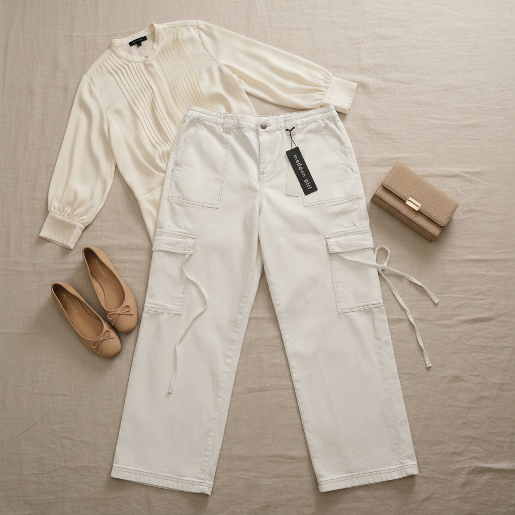Women's Cream Cargo Jeans