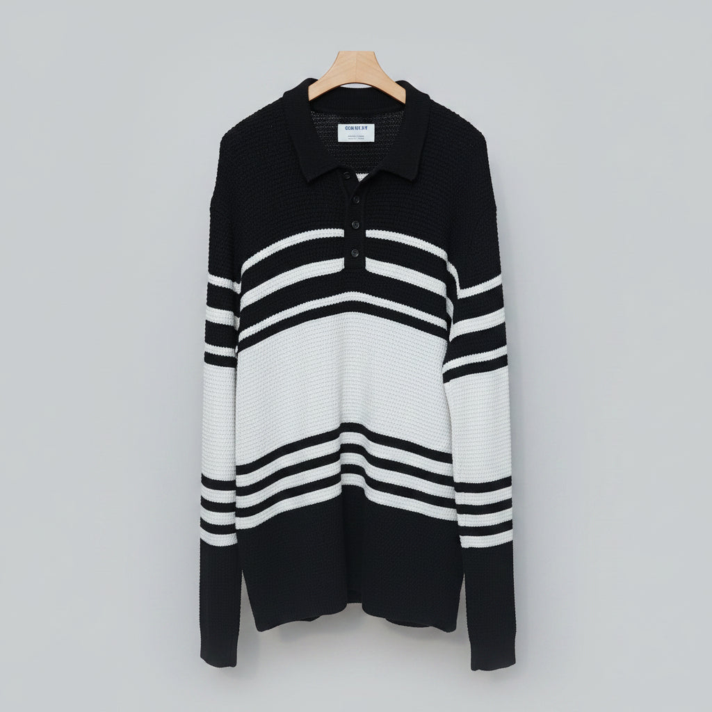 Men's Black & White Stripe Knit Sweater