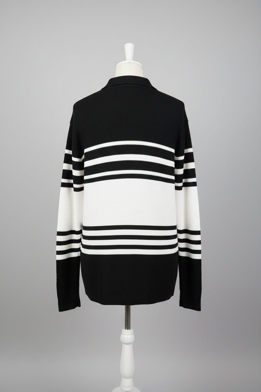 Men's Black & White Stripe Knit Sweater