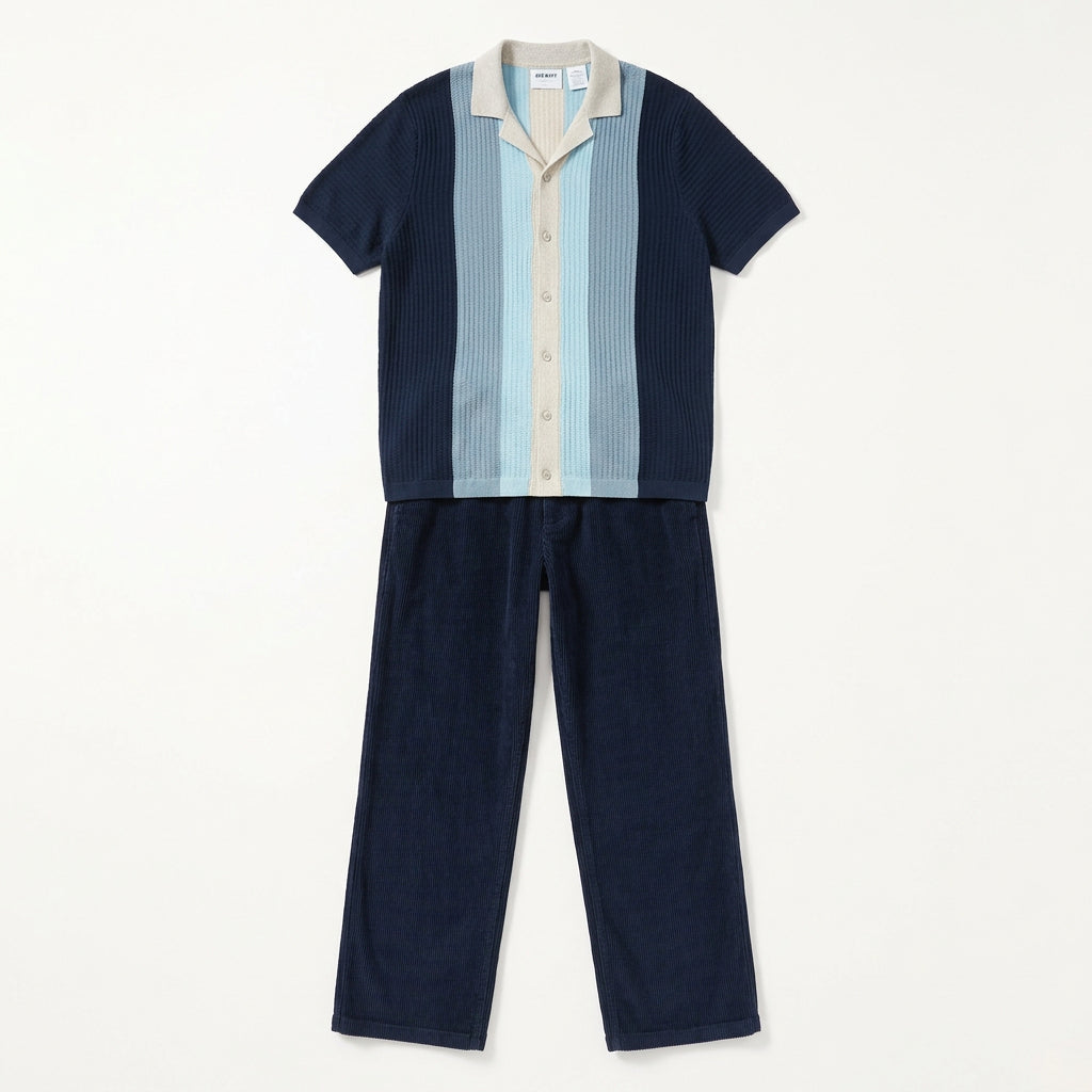 Men's Navy Blue Vintage Baggy Corduroy Pants
