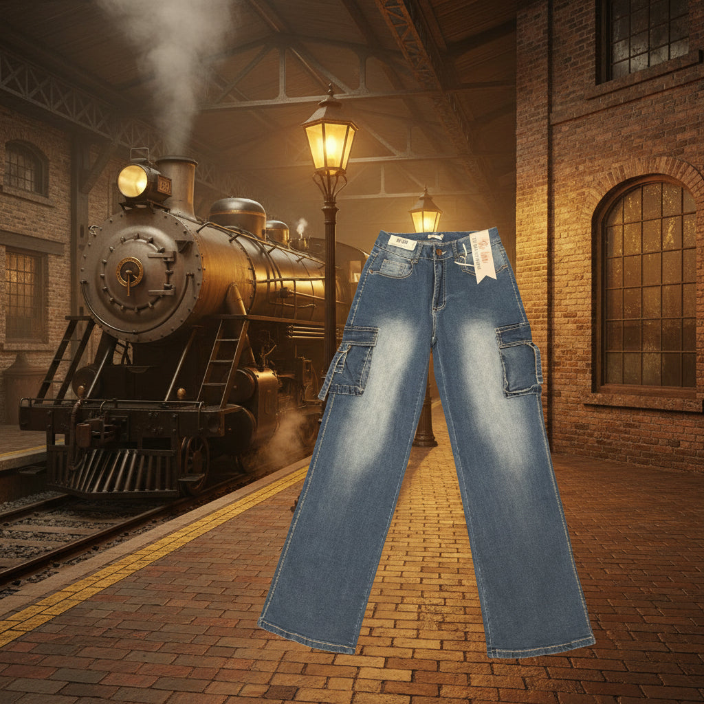 Women's Distressed Cargo Jeans – 7-Pocket Style by Be-Lux