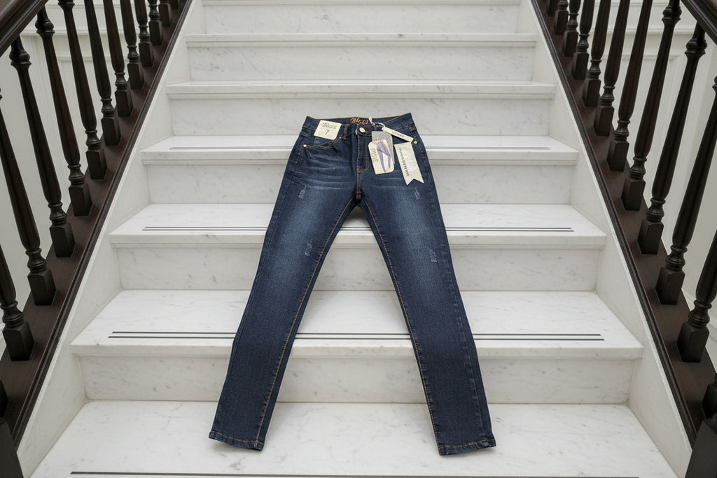 Women's Blue-Black Skinny Stretch Denim Jeans by Bless