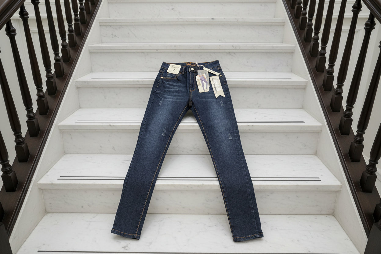 Women's Blue-Black Skinny Stretch Denim Jeans by Bless