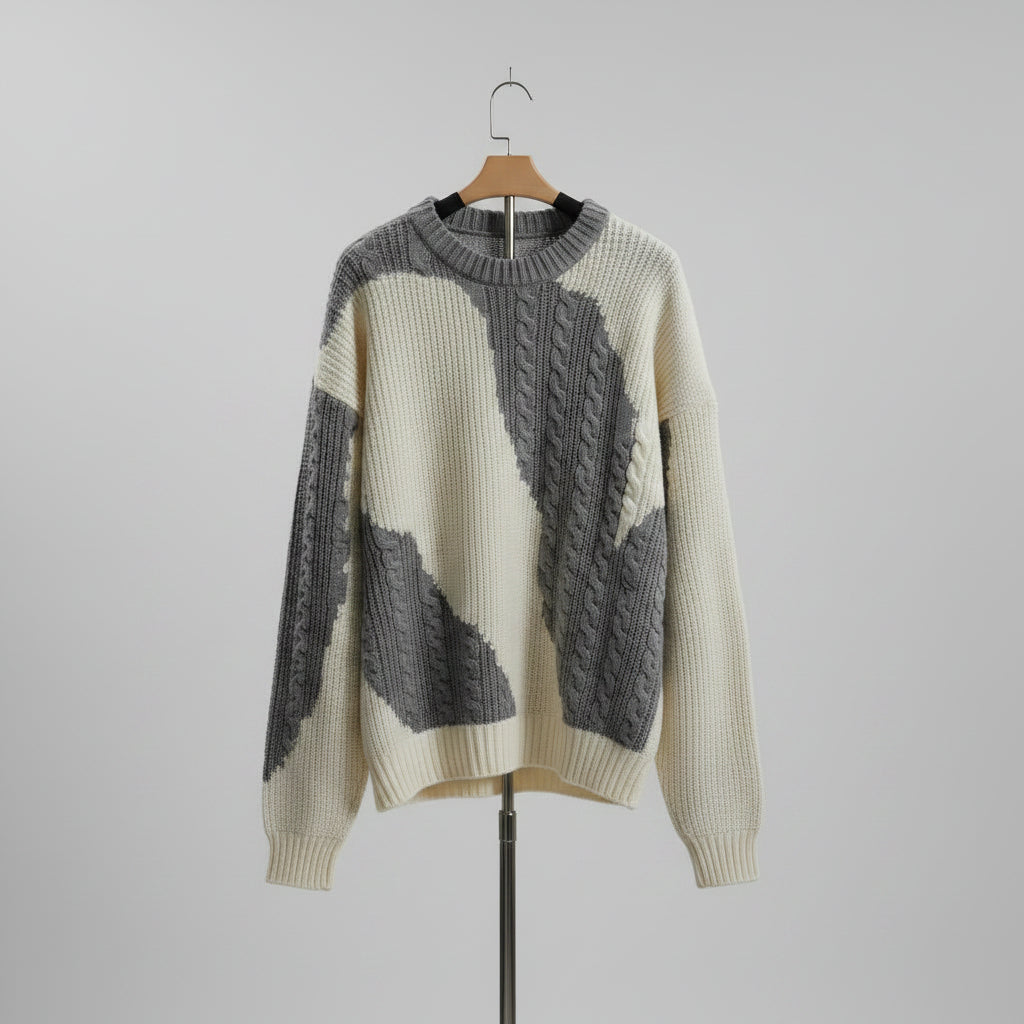 Men's Two-Tone Cable Knit Sweater