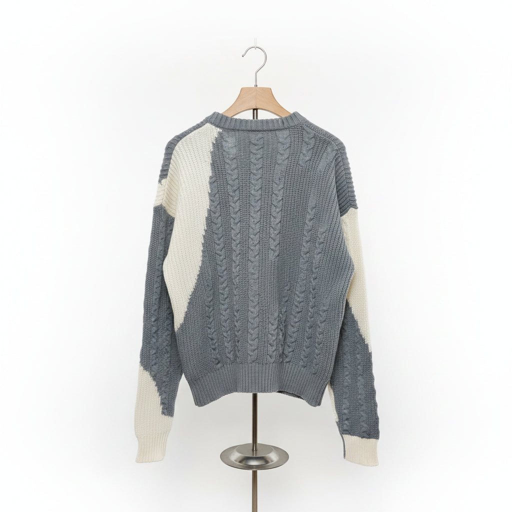 Men's Two-Tone Cable Knit Sweater