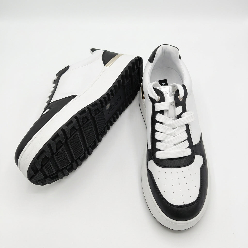 Nine West Women's Black and White Sneakers with Silver Heel Detail