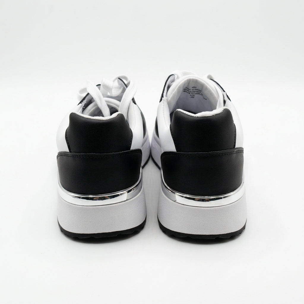 Nine West Women's Black and White Sneakers with Silver Heel Detail