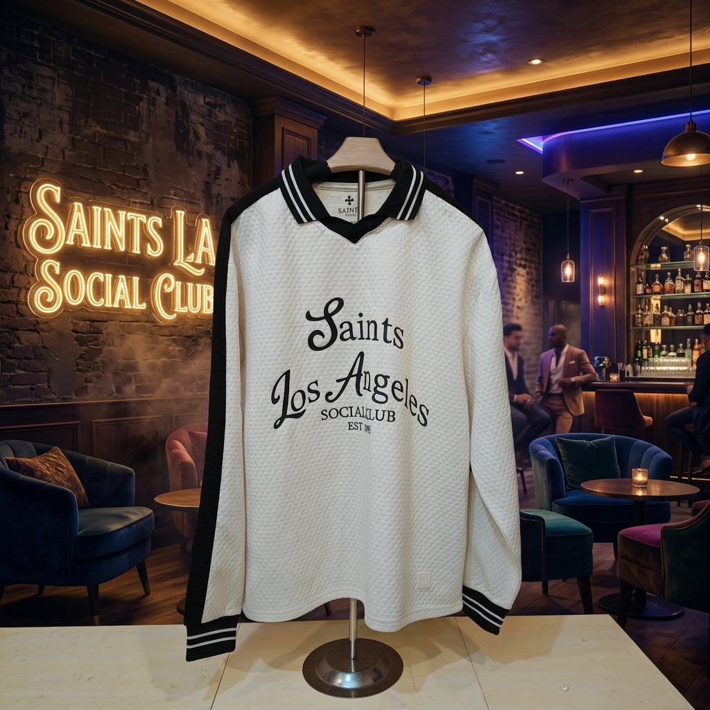 Saints Studio Men's Cream Waffle Pullover with Black Piping