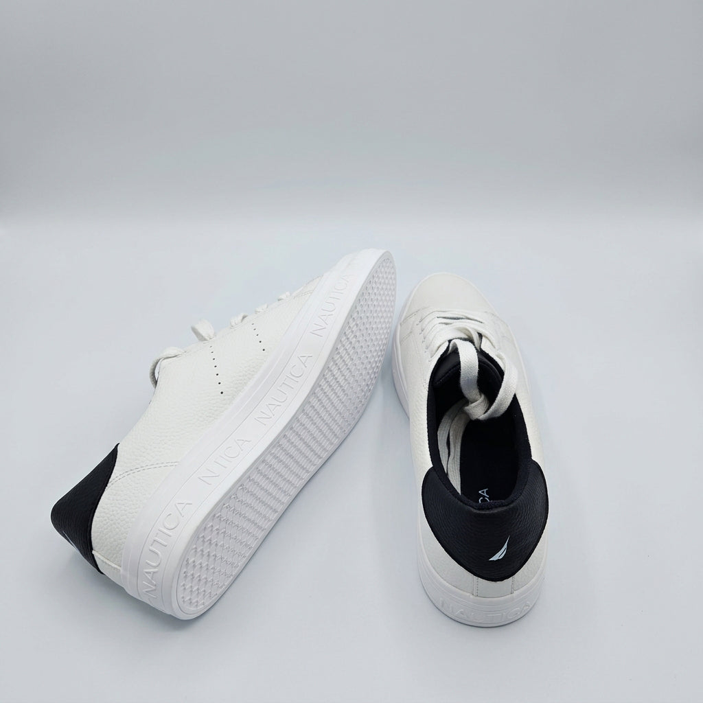 Nautica Men's White Sneakers with Blue Heel Trim