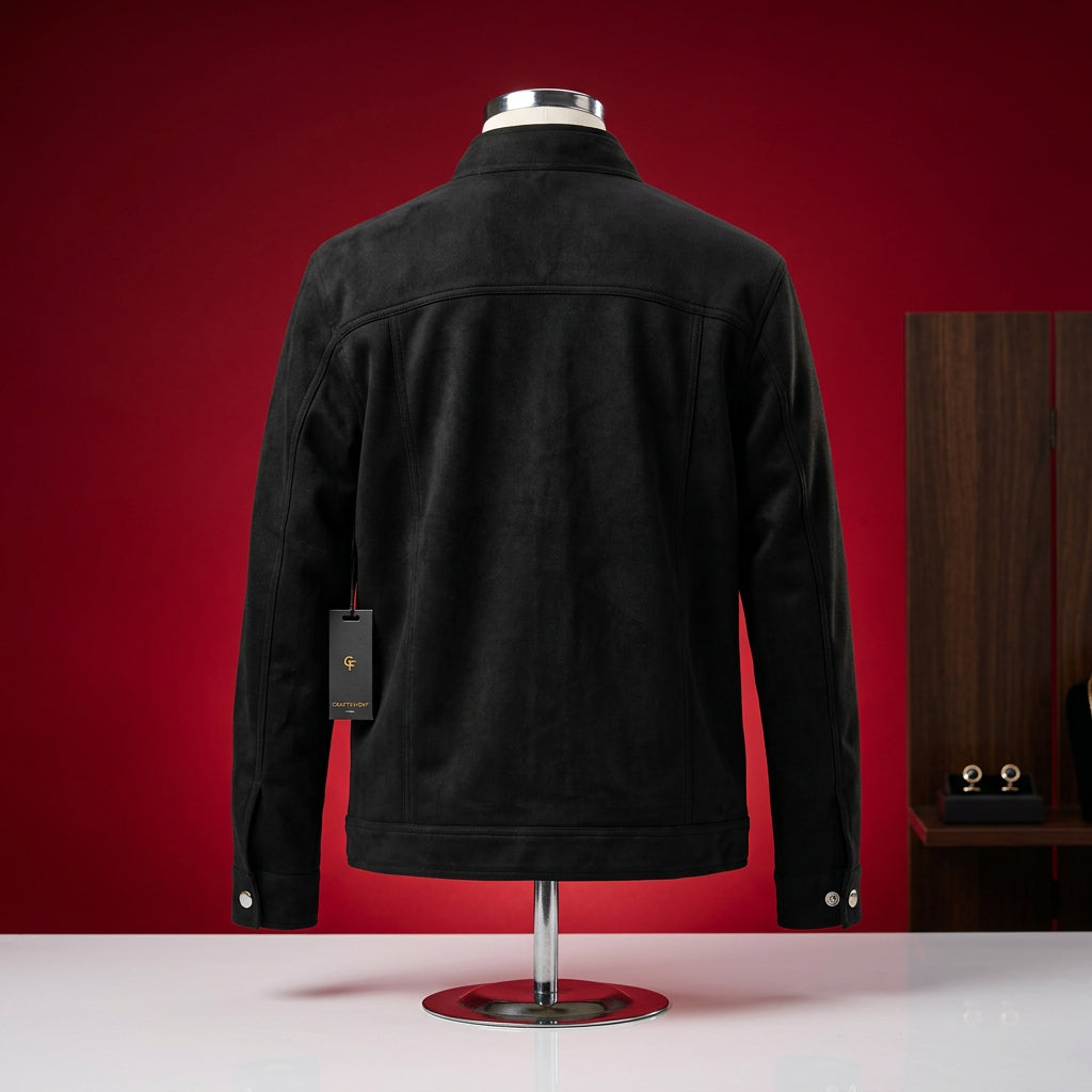 Craft and Flow Men's Black Faux Suede Zip-Up Jacket