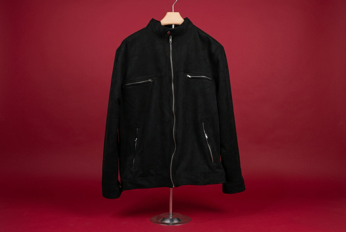 Craft and Flow Men's Black Faux Suede Zip-Up Jacket