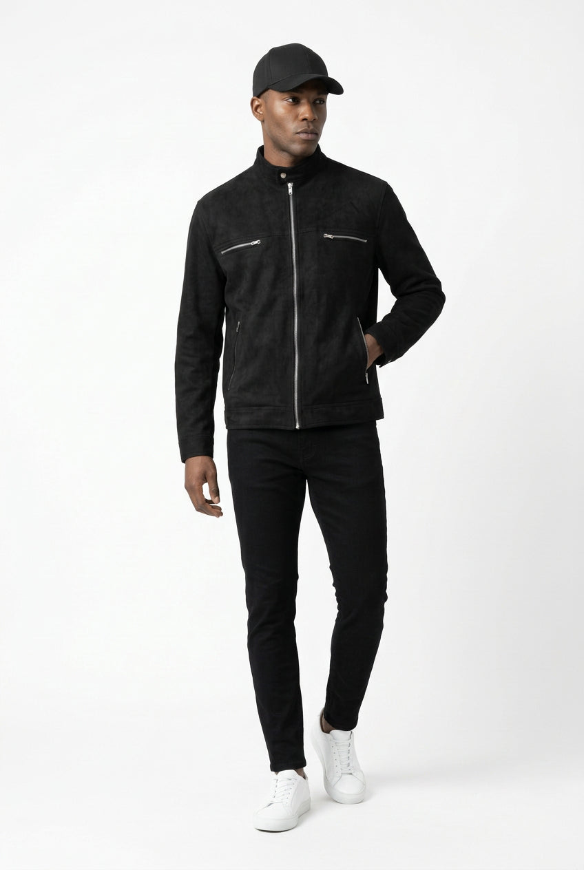 Craft and Flow Men's Black Faux Suede Zip-Up Jacket