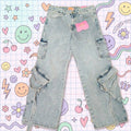 Bluefox Collective Girls' Light Blue Low-Rise Wide-Leg Cargo Jeans