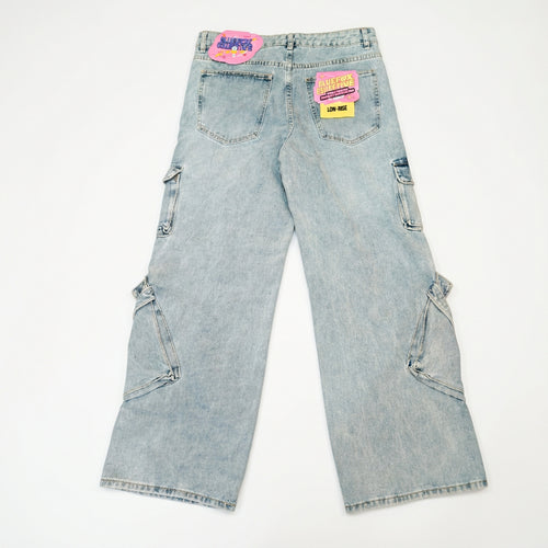Bluefox Collective Girls' Light Blue Low-Rise Wide-Leg Cargo Jeans